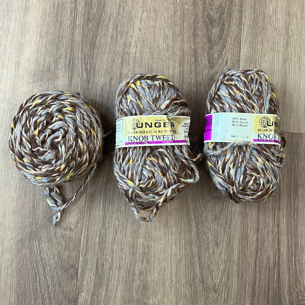 Unger 3 Skeins of Knob Tweed Wool Blend Yarn Vintage